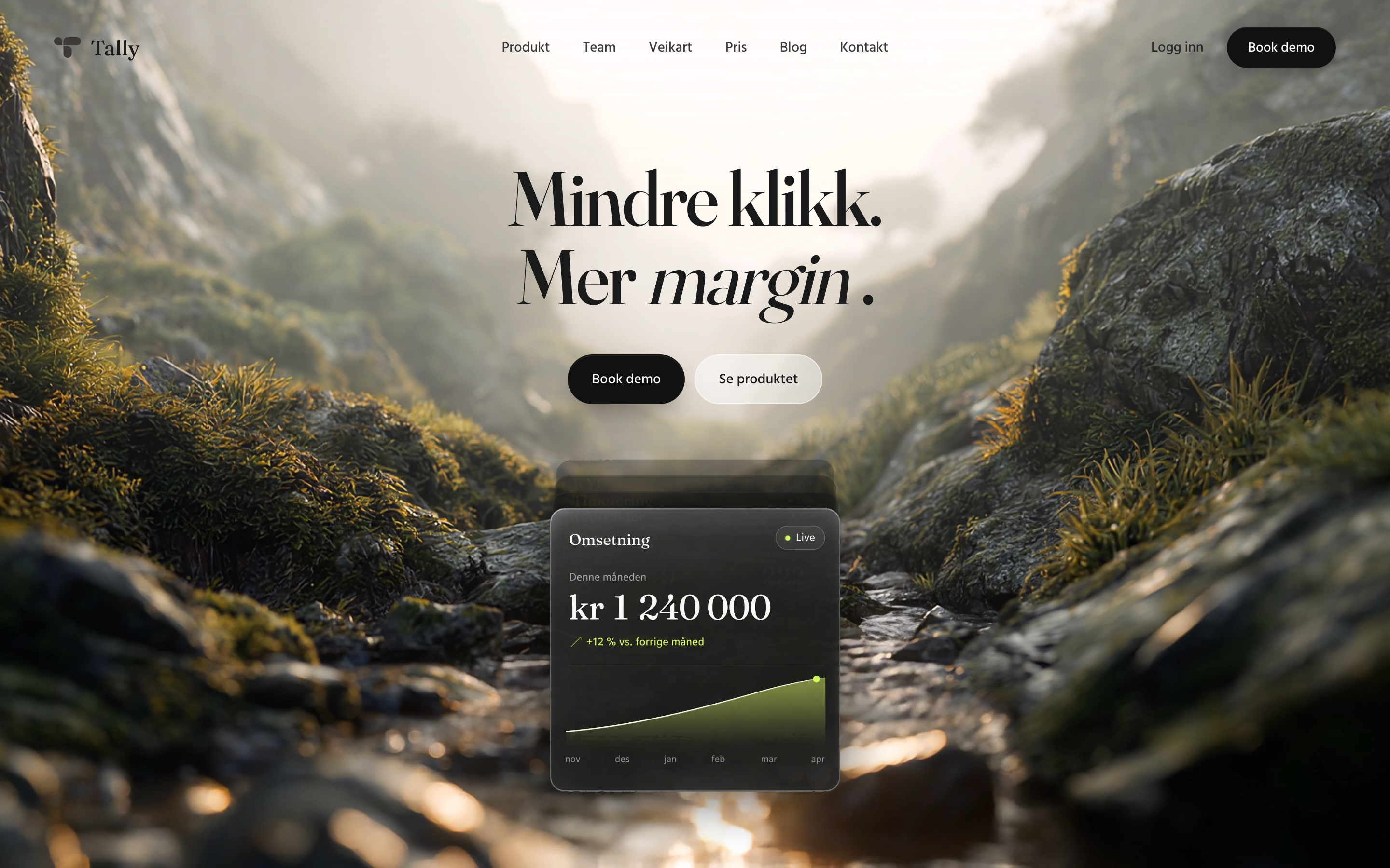 Tally landingsside på desktop