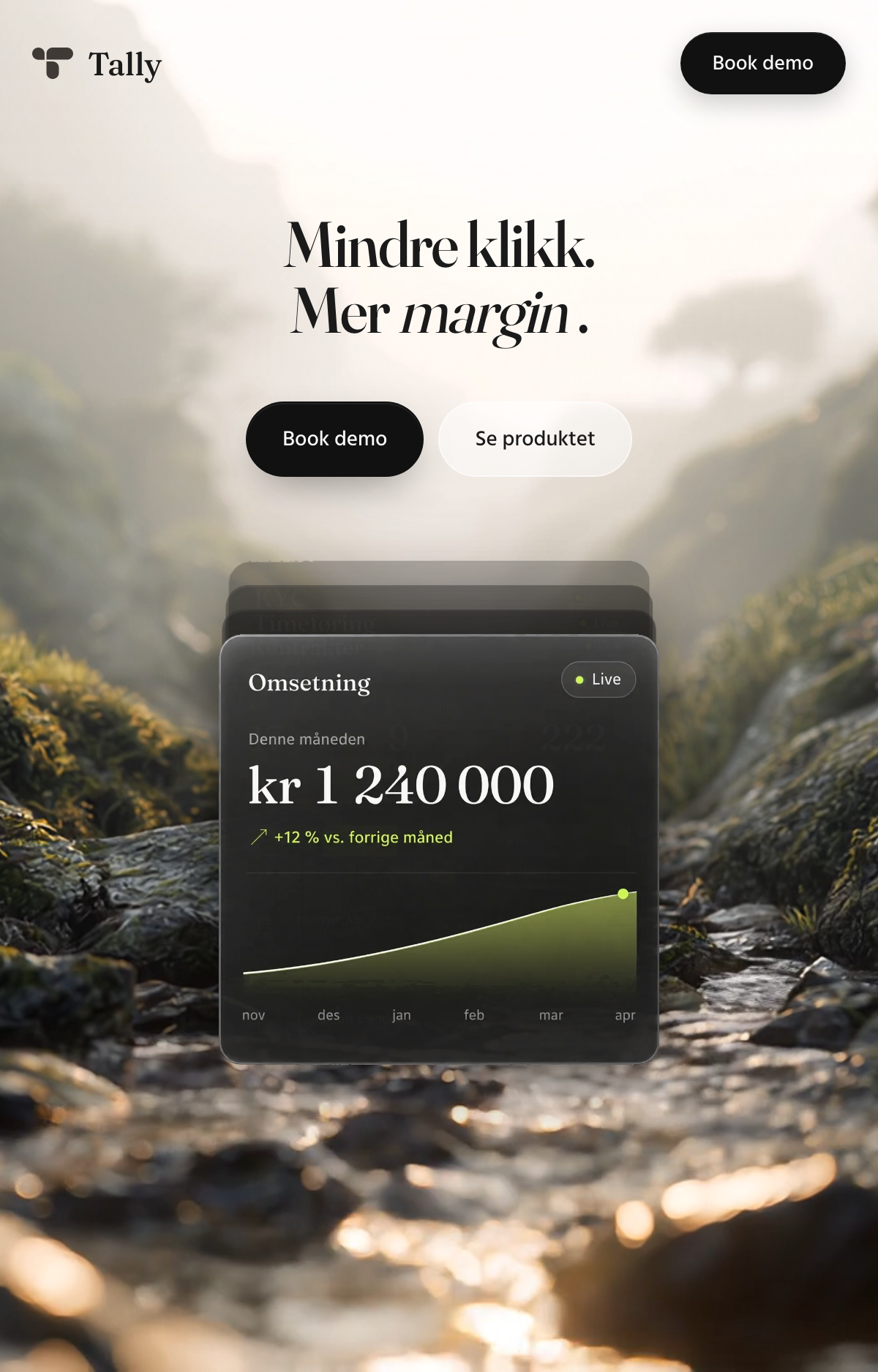Tally — landingsside på mobil